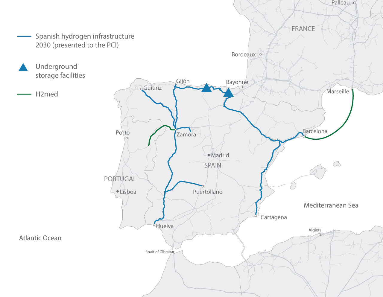 Spanish hydrogen infrastructure 2030 (presented to the PCI)